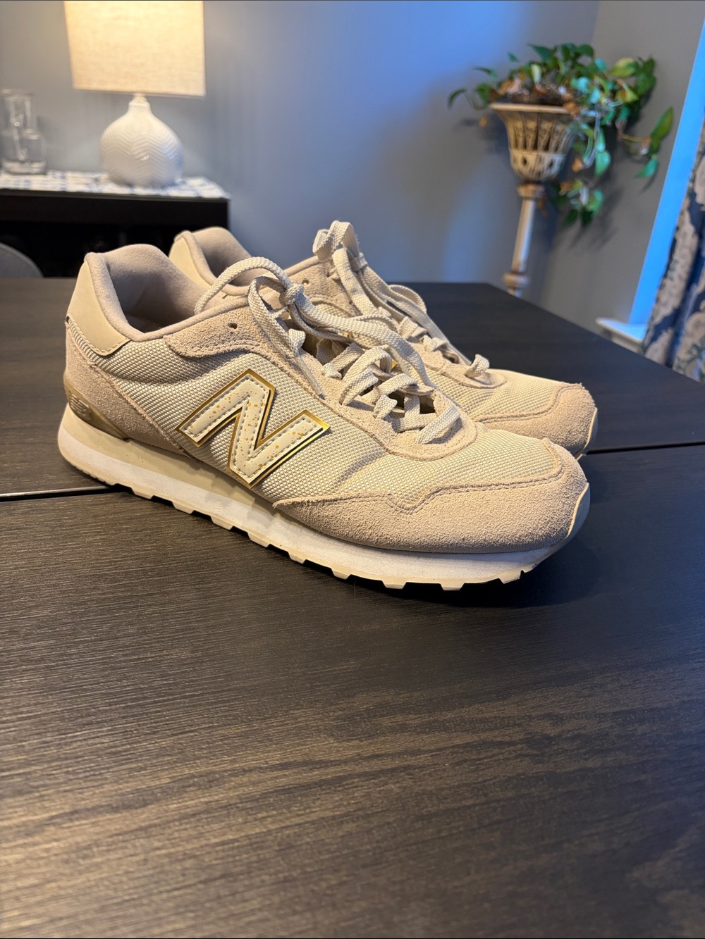 New Balance 515 Women's Neutral Beige/Taupe with Gold Lace-Up Sneakers